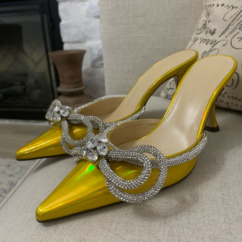 MACH & MACH Crystal Double Bow Pointed Toe Mule Size 37
